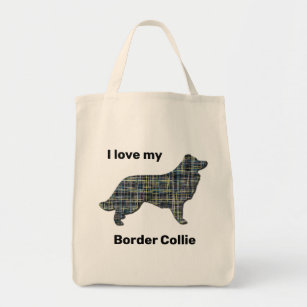 Border Collie Dog Yellow & Black Grid Line Tote Bag