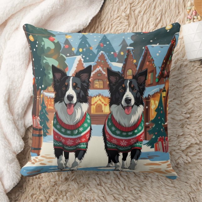 Border Collie Dogs Christmas Snow Holiday Cushion (Blanket)