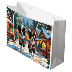 Border Collie Dogs Christmas Snow Holiday Large Gift Bag