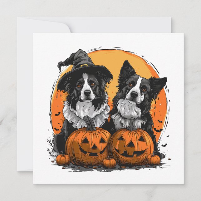Border Collie Dogs Halloween Jack O Lanterns Invitation (Front)