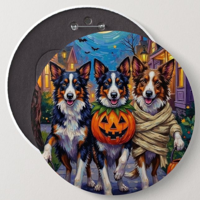 Border Collie Dogs Trick-or-Treating in Halloween  6 Cm Round Badge (Front & Back)