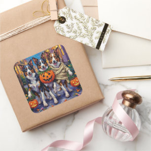 Border Collie Dogs Trick-or-Treating in Halloween  Square Sticker