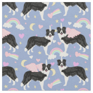 Border Collie dogs unicorn pastel rainbows Fabric