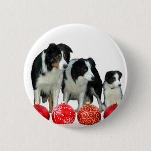 Border Collie Dogs with Red Christmas Ornaments 6 Cm Round Badge