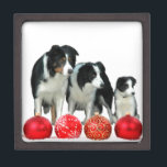 Border Collie Dogs with Red Christmas Ornaments Keepsake Box<br><div class="desc">Border Collie Dogs with Red Christmas Ornaments. Specially designed for Border Collie lovers celebrating Christmas.</div>