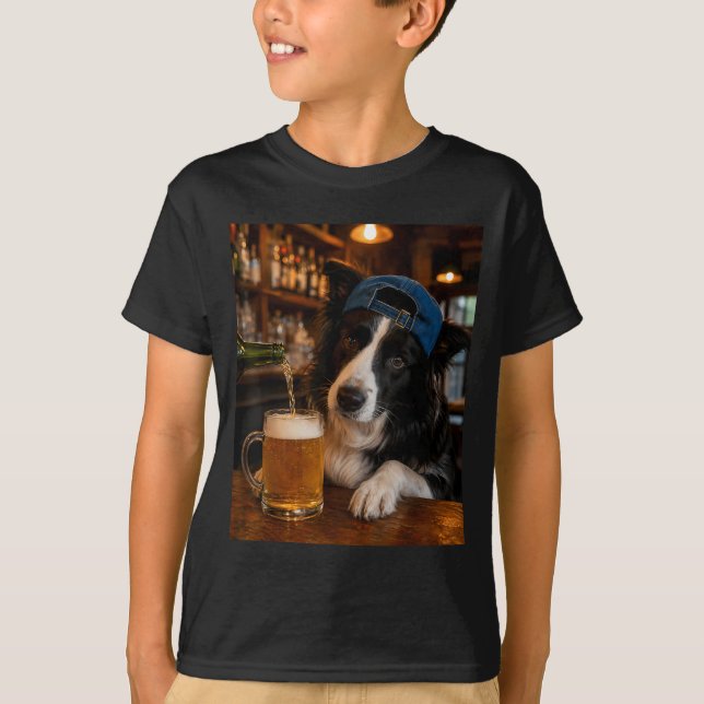 Border Collie Drinking Beer Funny Dog Meme T-Shirt (Front)