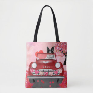 Border Collie Driving Car with Hearts Valentine's Tote Bag