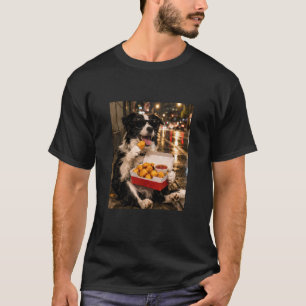 Border Collie Eating Chicken Nugget Meme Retro Urb T-Shirt