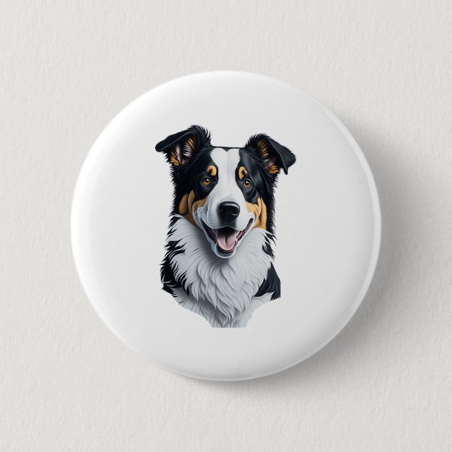 Border Collie face 6 Cm Round Badge (Front)