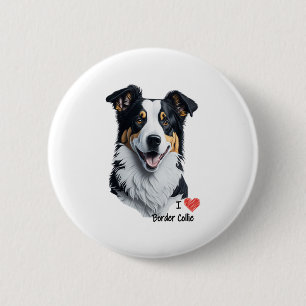 Border Collie face (with I Love text) 6 Cm Round Badge