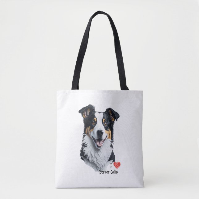 Border Collie face (with I Love text) Tote Bag (Front)