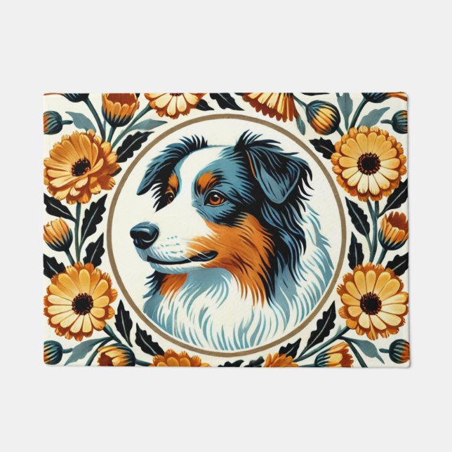 Border Collie Flower Garden                        Doormat (Front)
