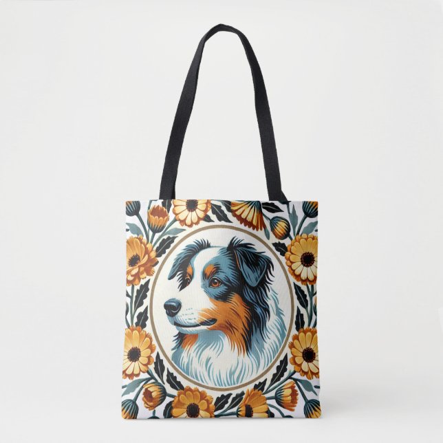 Border Collie Flower Garden                        Tote Bag (Front)