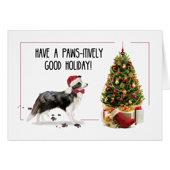 Border Collie Funny Christmas Dog with Tree (Front Horizontal)