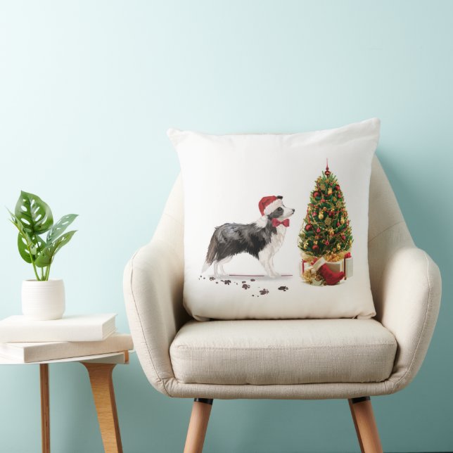 Border Collie Funny Christmas Dog with Tree Cushion (Chair)