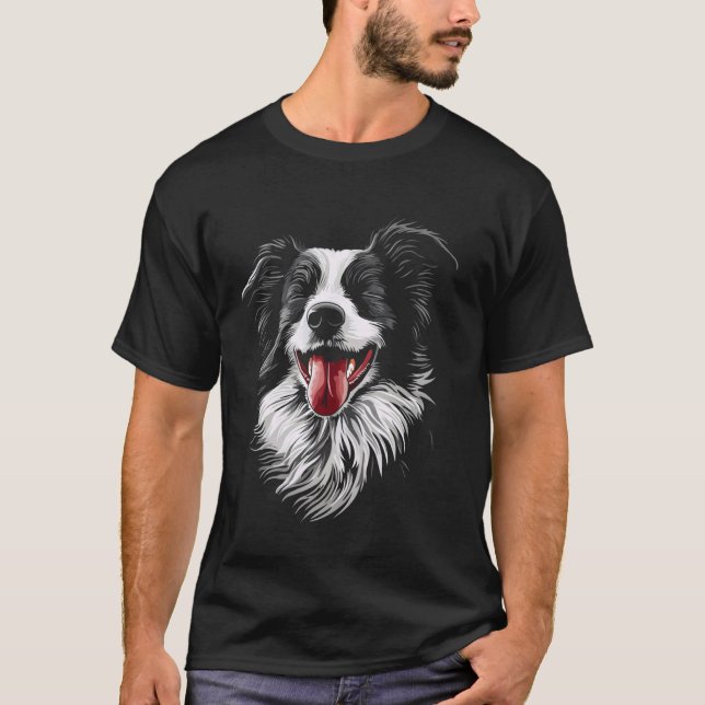 Border Collie Funny Dog Face T-Shirt (Front)