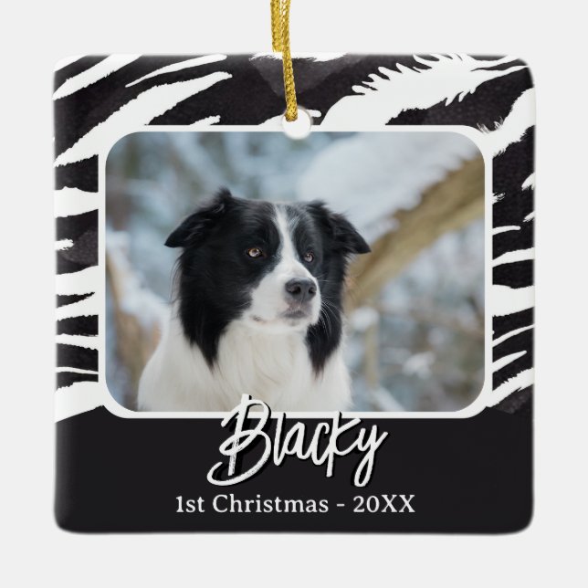 Border Collie Fur Pattern Photo 1st Christmas  Ceramic Ornament (Front)