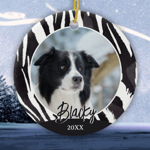 Border Collie Fur Pattern Photo Christmas Ceramic Tree Decoration