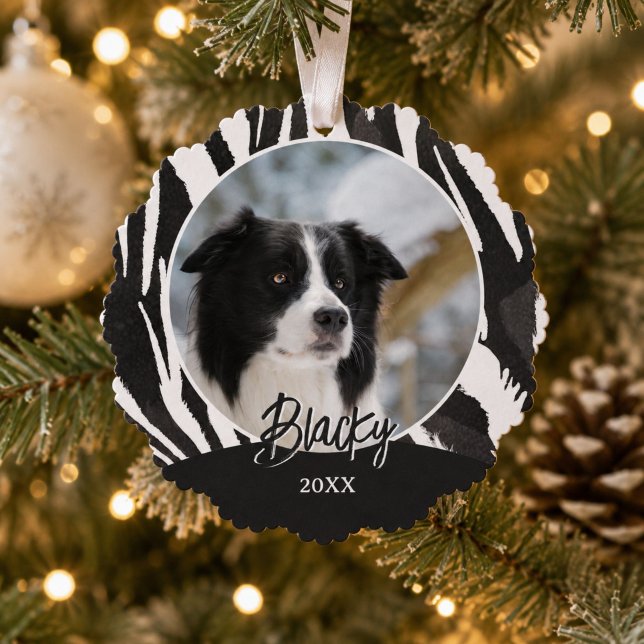 Border Collie Fur Pattern Photo Christmas  Tree Decoration Card (Creator Uploaded)