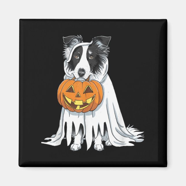 Border Collie Ghost Dog Halloween Magnet (Front)