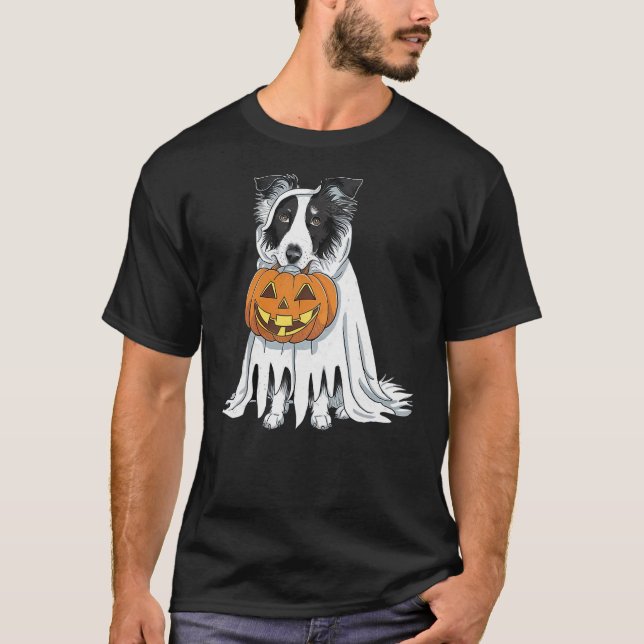Border Collie Ghost Dog Halloween T-Shirt (Front)