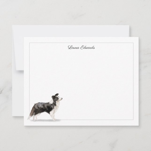 Border Collie Grey Border Personalised Note Card (Front)