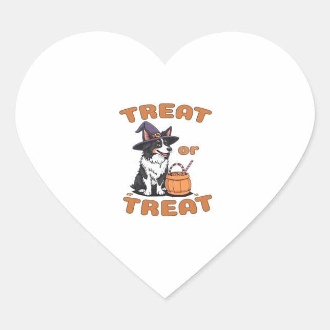 Border Collie Halloween Dog Costume �Treat or Trea Heart Sticker (Front)
