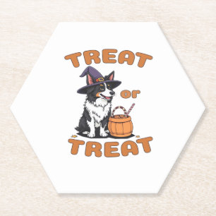 Border Collie Halloween Dog Costume �Treat or Trea Paper Coaster