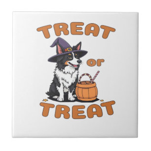 Border Collie Halloween Dog Costume �Treat or Trea Tile