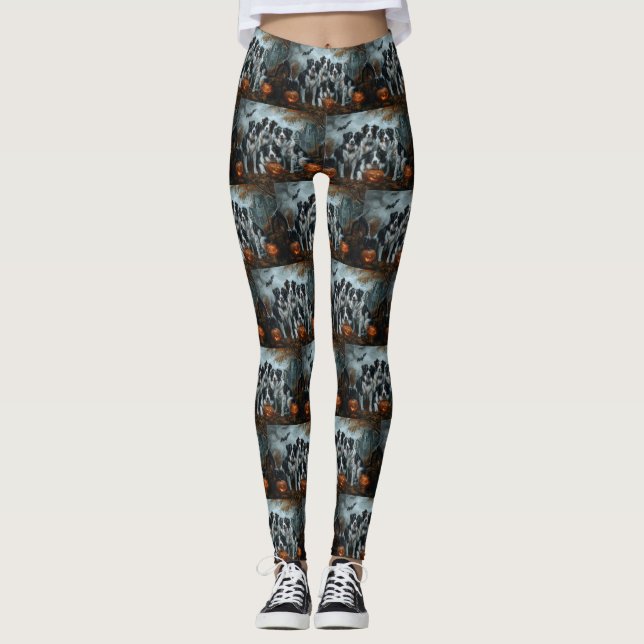 Border Collie Halloween Night Doggy Delight  Leggings (Front)
