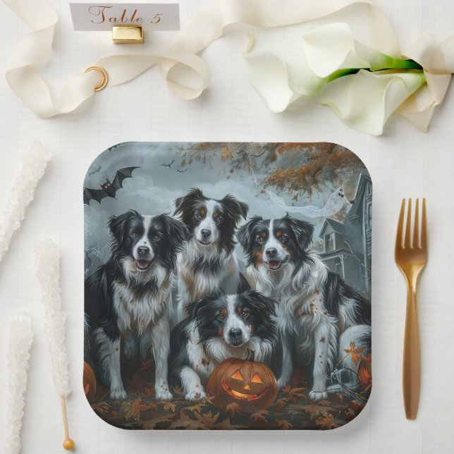 Border Collie Halloween Night Doggy Delight  Paper Plate (Wedding)