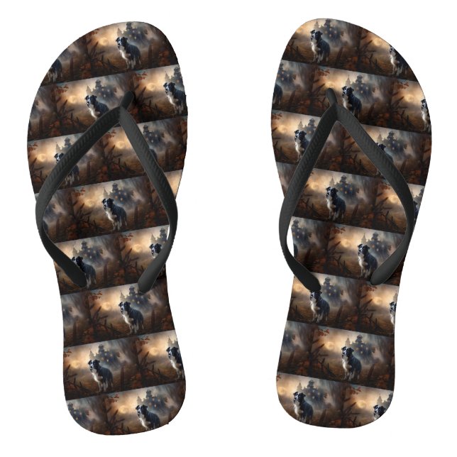 Border Collie Halloween Scary  Jandals (Footbed)