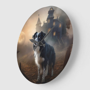 Border Collie Halloween Scary  Large Clock