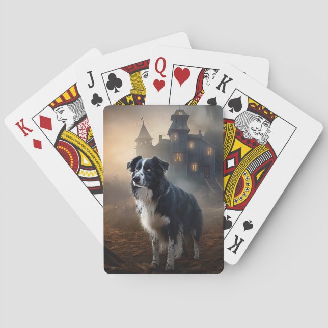 Border Collie Halloween Scary  Playing Cards (Back)