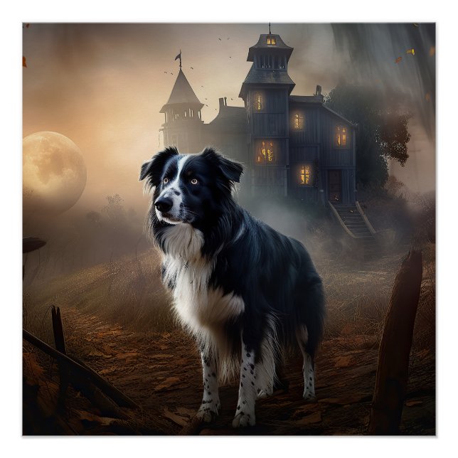 Border Collie Halloween Scary  Poster (Front)