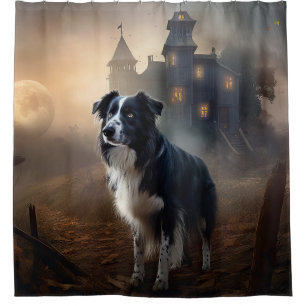 Border Collie Halloween Scary  Shower Curtain