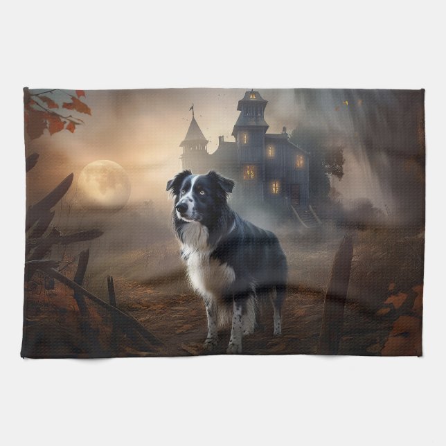 Border Collie Halloween Scary  Tea Towel (Horizontal)