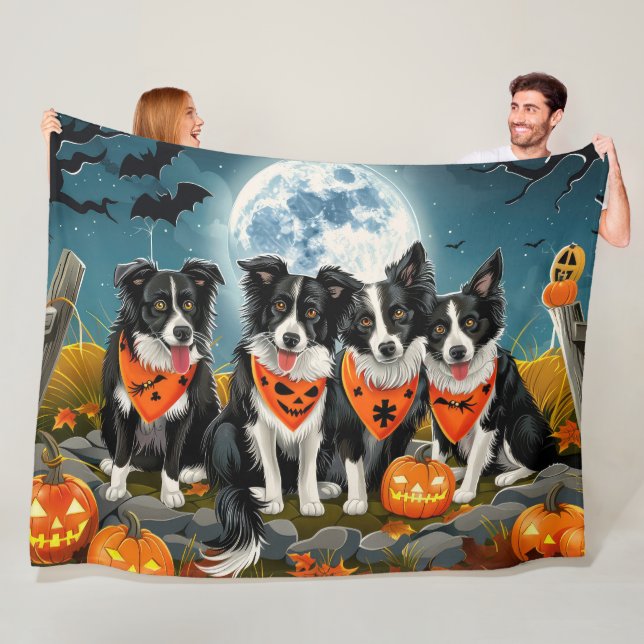 Border Collie Halloween Spooky Fleece Blanket (In Situ)