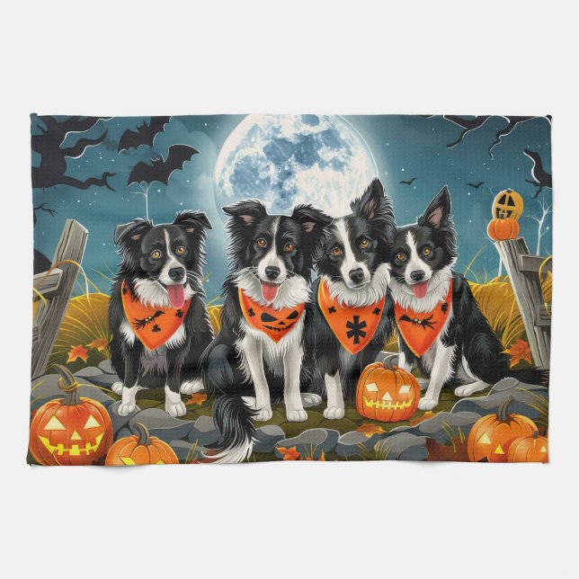 Border Collie Halloween Spooky Tea Towel (Horizontal)
