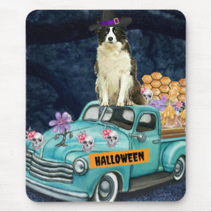 Border Collie Halloween Truck Scary Night Mouse Pad