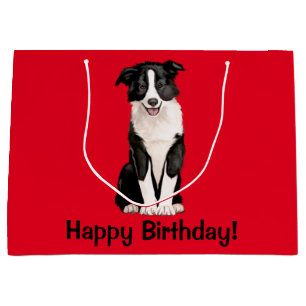 Border Collie Happy Birthday Large Gift Bag