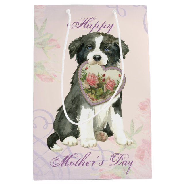 Border Collie Heart Mum Medium Gift Bag (Front)