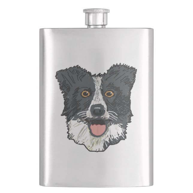 Border Collie Hip Flask (Front)