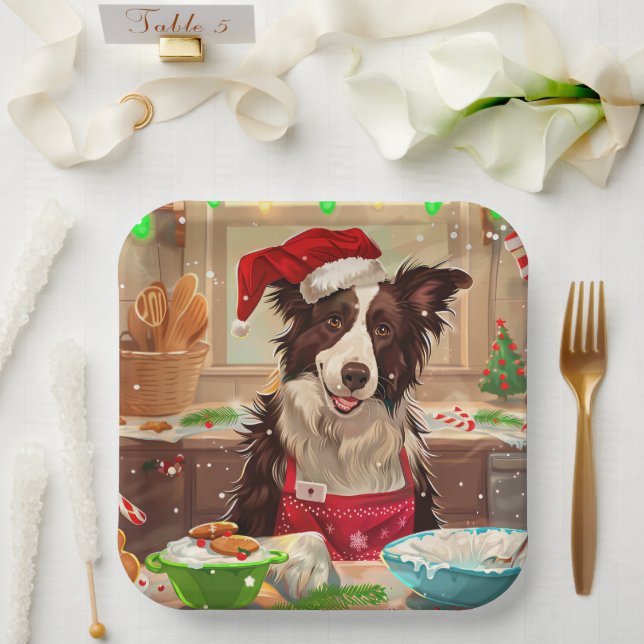 Border Collie Holiday Baking: Festive Christmas Paper Plate (Wedding)