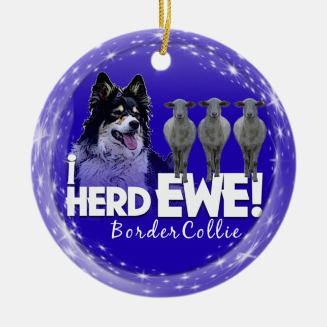 Border Collie i HERD EWE SHEEP CHRISTMAS ORNAMENT (Front)