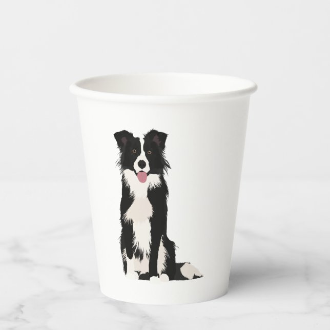 Border Collie Illustration! Paper Cups (Front)