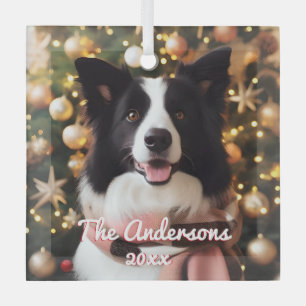  Border Collie in a Scarf and Christmas Tree  Glass Tree Decoration