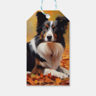 Border Collie  in Autumn Leaves Fall Inspire  Gift Tags