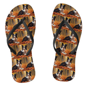 Border Collie in Autumn Leaves Fall Inspire Jandals