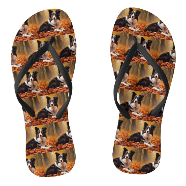 Border Collie  in Autumn Leaves Fall Inspire  Jandals (Footbed)